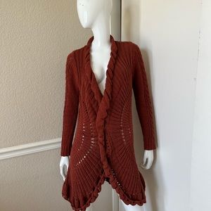 ROSIE NEIRA ANTHROPOLOGIE Rust Crochet Cotton Knit Open Longer Cardigan Duster S